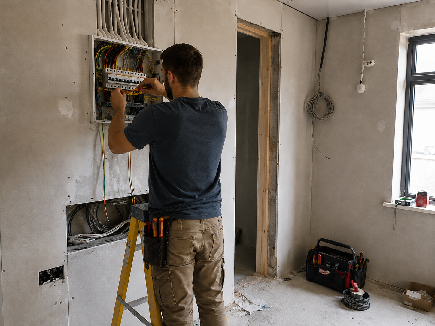 Barnard Industry electrician wiring a distribution board on a renovation site