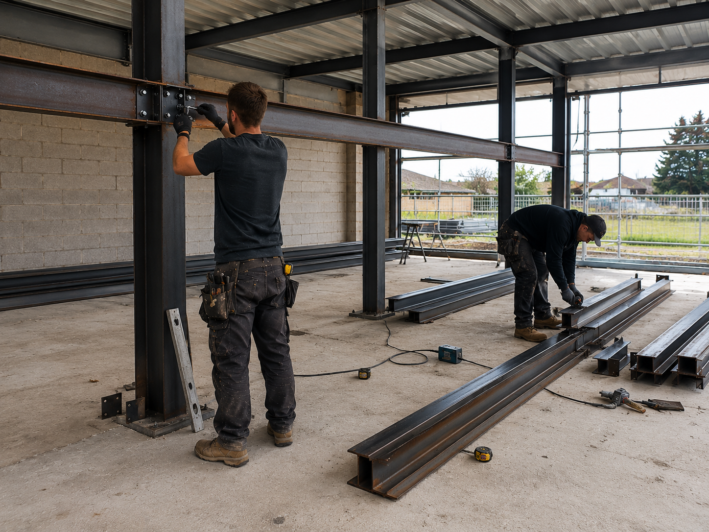 Barnard Industry team bolting and assembling structural steel beams on site