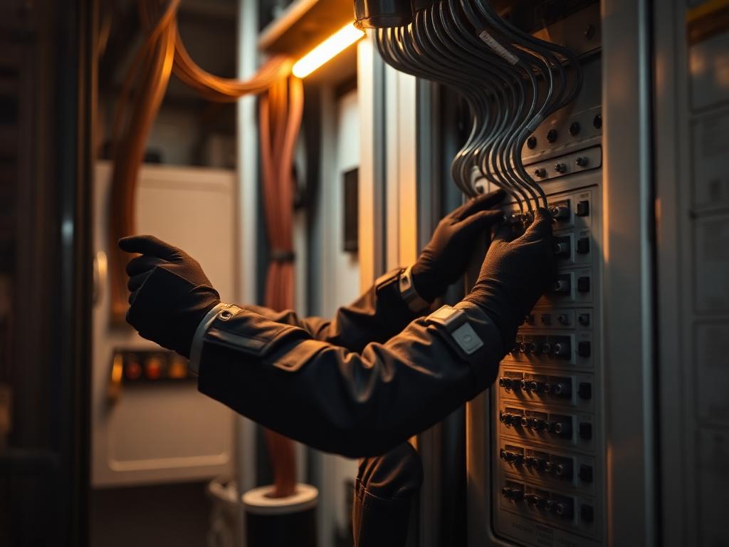 Electrician wiring a modern distribution board