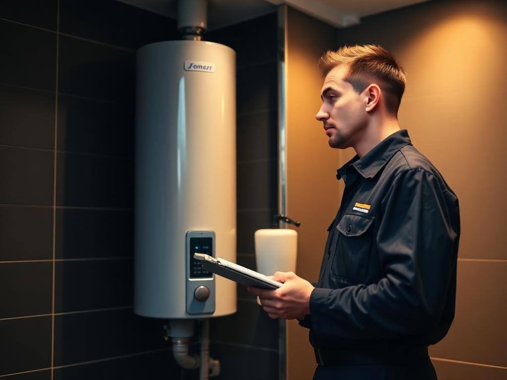 Technician inspecting a newly installed geyser